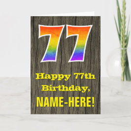 77誕生日:素朴ウッドルックフェイク、虹"77" カード