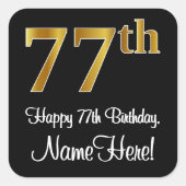 77誕生日 – 豪華エレガントなフェイク金ゴールドルック# スクエアシール (正面)