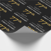 77誕生日:黒、エレガント金ゴールドルフェイクック ラッピングペーパー (角)