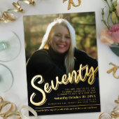 770誕生日カスタムフォトスクリプト金ゴールド 箔招待状