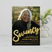 770誕生日カスタムフォトスクリプト金ゴールド 箔招待状 (立ち正面)