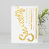 770th誕生日パーティーホワイトと金ゴールドスクリプト 箔招待状 (立ち正面)