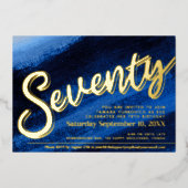 770th誕生日パーティー金ゴールドサファイアブルー 箔招待状 (正面)