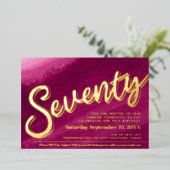 770th誕生日パーティー金ゴールド赤ピンクの洗剤 箔招待状 (立ち正面)