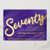 770th Birthday party purple art金ゴールドスクリプト 箔招待状 (正面)