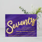770th Birthday party purple art金ゴールドスクリプト 箔招待状 (立ち正面)