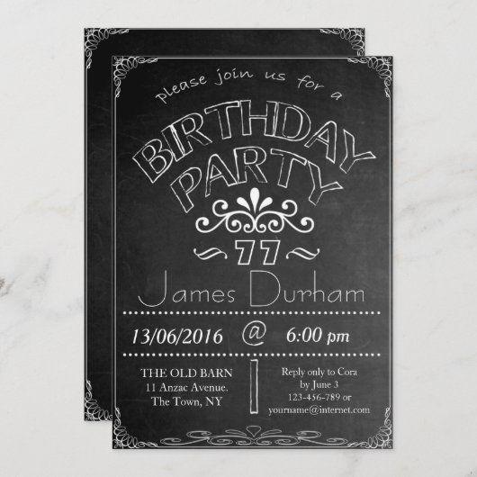 77thシャルボード誕生祝い招待状 招待状 (正面/裏面)