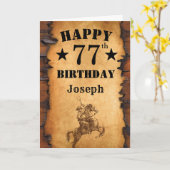 77th誕生日カント素朴リーウエスタンカウボーイホース カード (黄色い花)