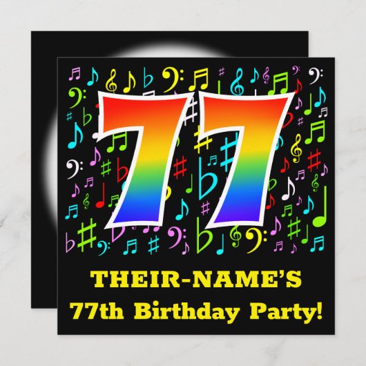 77th Birthday Party:おもしろい音楽記号， Rainbow 77 招待状 (正面/裏面)