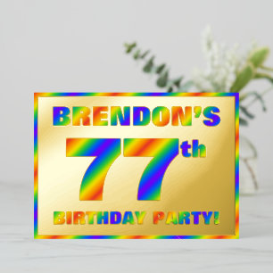 77th Birthday Party —おもしろい、レインボースペクトル「77」 箔招待状