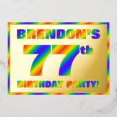 77th Birthday Party —おもしろい、レインボースペクトル「77」 箔招待状 (正面)