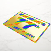 77th Birthday Party —おもしろい、レインボースペクトル「77」 箔招待状 (回転した状態)