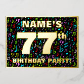 77th Birthday Party —おもしろい、音楽カラフル記号 箔招待状 (正面)