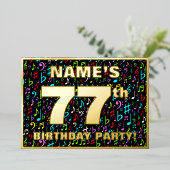 77th Birthday Party —おもしろい、音楽カラフル記号 箔招待状 (立ち正面)