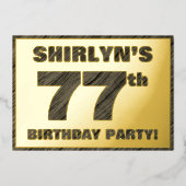 77th Birthday Party — はっきりしたWood Grainフェイク文字 箔招待状 (正面)