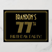 77th Birthday Party —アールデコスタイル「77」 +名前 箔招待状 (正面)