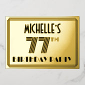 77th Birthday Party —アールデコスタイル「77」 & Name 箔招待状 (正面)