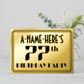 77th Birthday Party:アールデコ「77」と名前 箔招待状 (立ち正面)