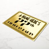 77th Birthday Party:アールデコ「77」と名前 箔招待状 (回転した状態)