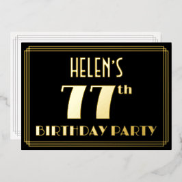 77th Birthday Party:アールデコ「77」、名前つき 箔招待状