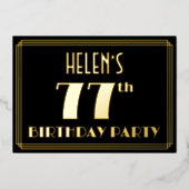 77th Birthday Party:アールデコ「77」、名前つき 箔招待状 (正面)