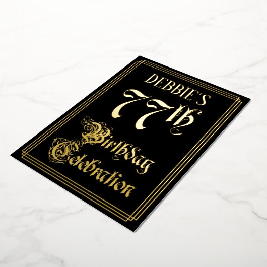 77th Birthday Party – スクリプファンシートと名前をカスタムする 箔招待状 (回転した状態)