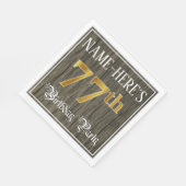 77th Birthday Party — フェイク金ゴールド&ウッドフェイク・ルックス スタンダードランチョンナプキン (角)