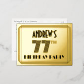 77th Birthday Party ~ Art Deco Style “77” + Name 箔招待状ポストカード (正面/裏面)