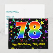 78歳の誕生日おめでとう：楽しいスターパターン、虹78、名前 ポストカード (正面/裏面)