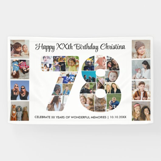 78歳の誕生日パーティーナンバー78フォトコラージュ 横断幕 (横)
