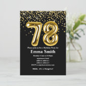 78歳の誕生日パーティー用のグリッターゴールド風船 招待状 (スタンド正面)