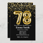 78歳の誕生日パーティー用のグリッターゴールド風船 招待状 (正面/裏面)