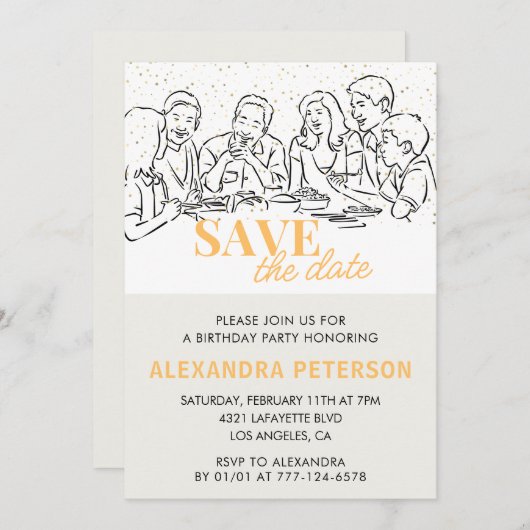 78歳の誕生日招待状日付を保存するディナー 招待状 (正面/裏面)