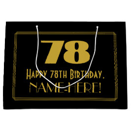 78番目の誕生日—インスパイアアールデコの外観「78」 & Name ラージペーパーバッグ