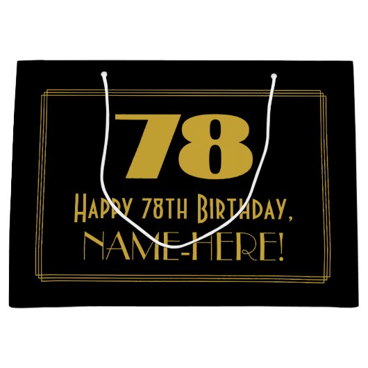 78番目の誕生日—インスパイアアールデコの外観「78」 & Name ラージペーパーバッグ (正面)