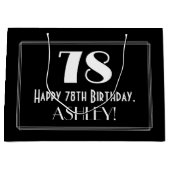 78番目の誕生日:インスパイアアールデコスタイル「78」、名前 ラージペーパーバッグ (正面)