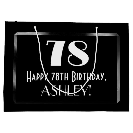 78番目の誕生日:インスパイアアールデコスタイル「78」、名前 ラージペーパーバッグ (裏面)