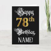 78番目の誕生日:ファンシースクリプト、フェイク金ゴールド・ルック、名前 カード (正面)