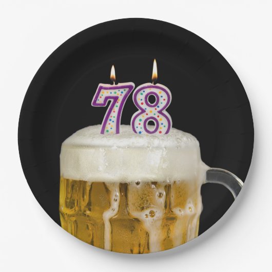 78誕生日ビールオンブラック紙プレート ペーパープレート (正面)