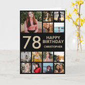78誕生日フォトコラージュ13枚フォトブラック&金ゴールド カード (黄色い花)