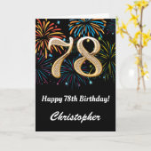 78誕生日レインボー花火ブラック&金ゴールド カード (黄色い花)