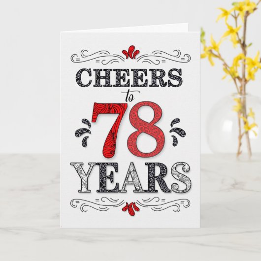 78誕生日応援の赤い白の黒 カード (黄色い花)