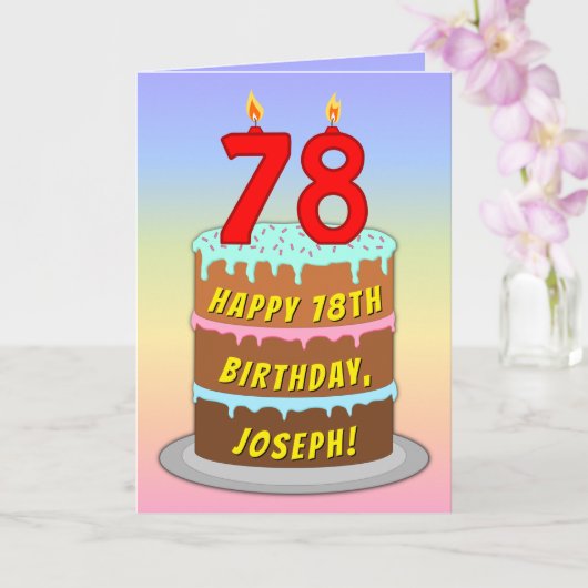 78誕生日—おもしろいケーキ&キャンドル、名前をカスタムする付き カード (蘭)