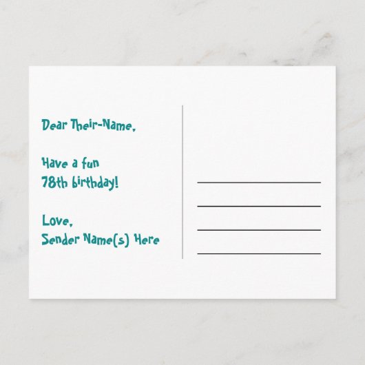 78誕生日:おもしろいスターズパターン,レインボー78,名前 ポストカード (裏面)