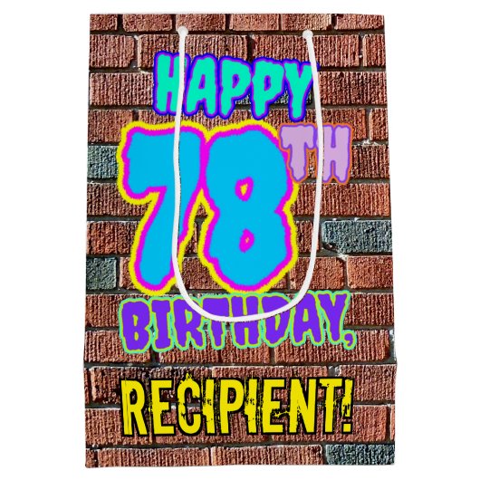 78誕生日:おもしろい、アーバングラフィティインスパイアルック ミディアムペーパーバッグ (裏面)