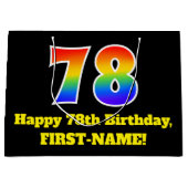 78誕生日～おもしろい, カラフル, 鮮やか, Rainbow 78 ラージペーパーバッグ (正面)