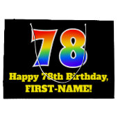 78誕生日～おもしろい, カラフル, 鮮やか, Rainbow 78 ラージペーパーバッグ (裏面)