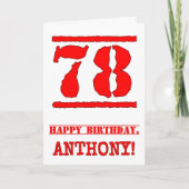 78誕生日:おもしろい、赤ゴムスタンプルックインスパイアス カード (正面)