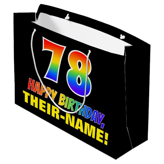 78誕生日:はっきりした,おもしろい,シンプル虹, 78 ラージペーパーバッグ (裏面アングル)