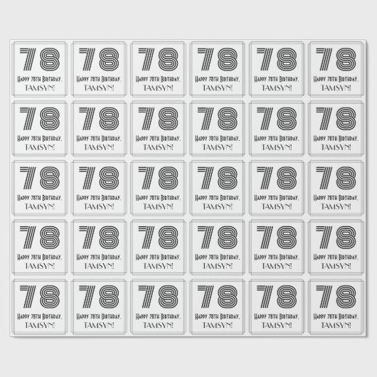 78誕生日:アールデコインスパイアスタイル「78」 +名前 ラッピングペーパー (フラット)